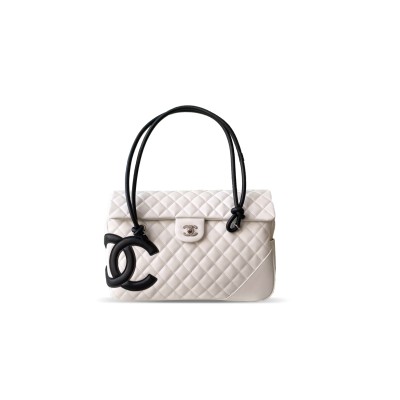 CHANEL CALFSKIN QUILTED LARGE CAMBON FLAP WHITE BLACK (33*24*11cm)